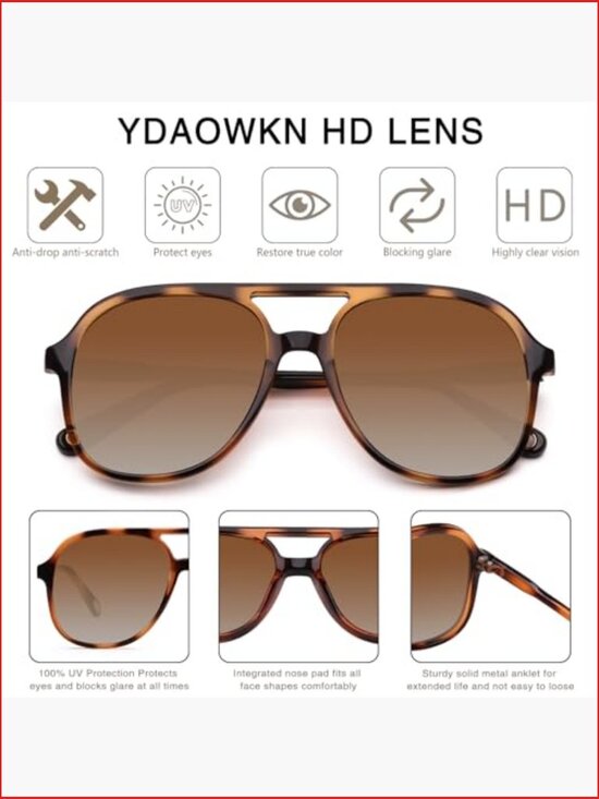 Retro Square Aviator Sunglasses UV400 Protection Unisex Double Bridge main image 5